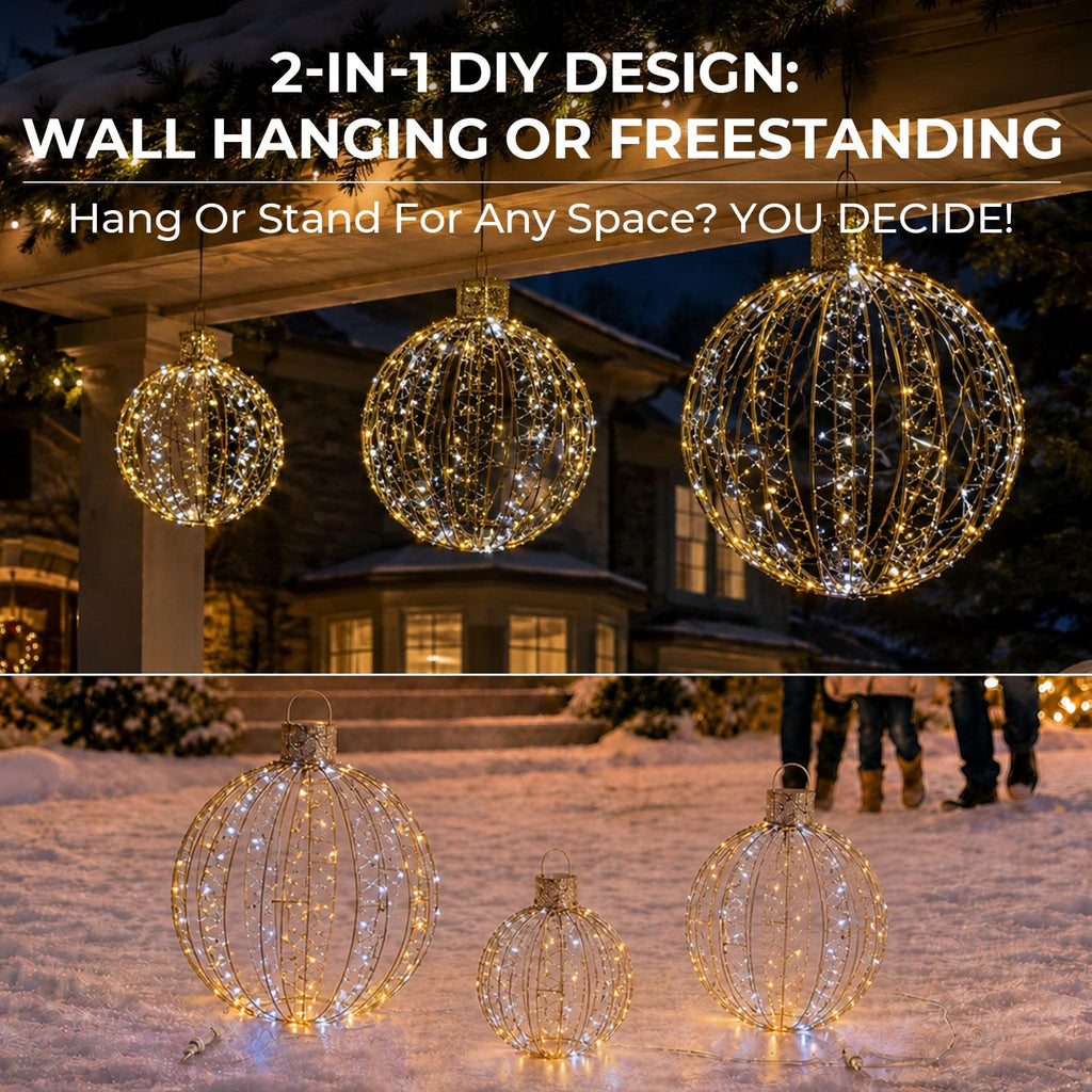 3-Piece Large Lighted Balls Outdoor Christmas Decorations Light Balls Outdoor Hanging Christmas Twinkle Ornaments Set