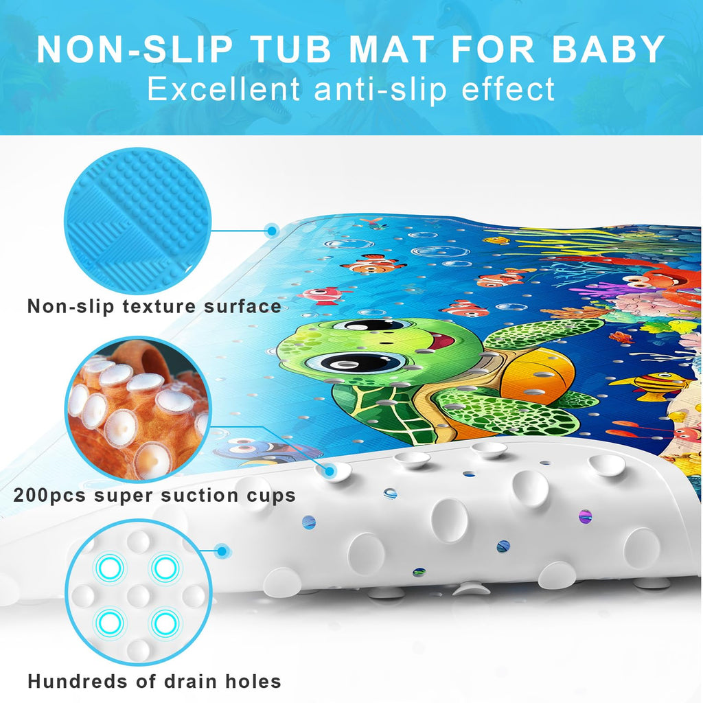 Bath Mat for Tub Non Slip Kids Bathtub Mat 40x16 Baby Bath Mat,Green Turtle