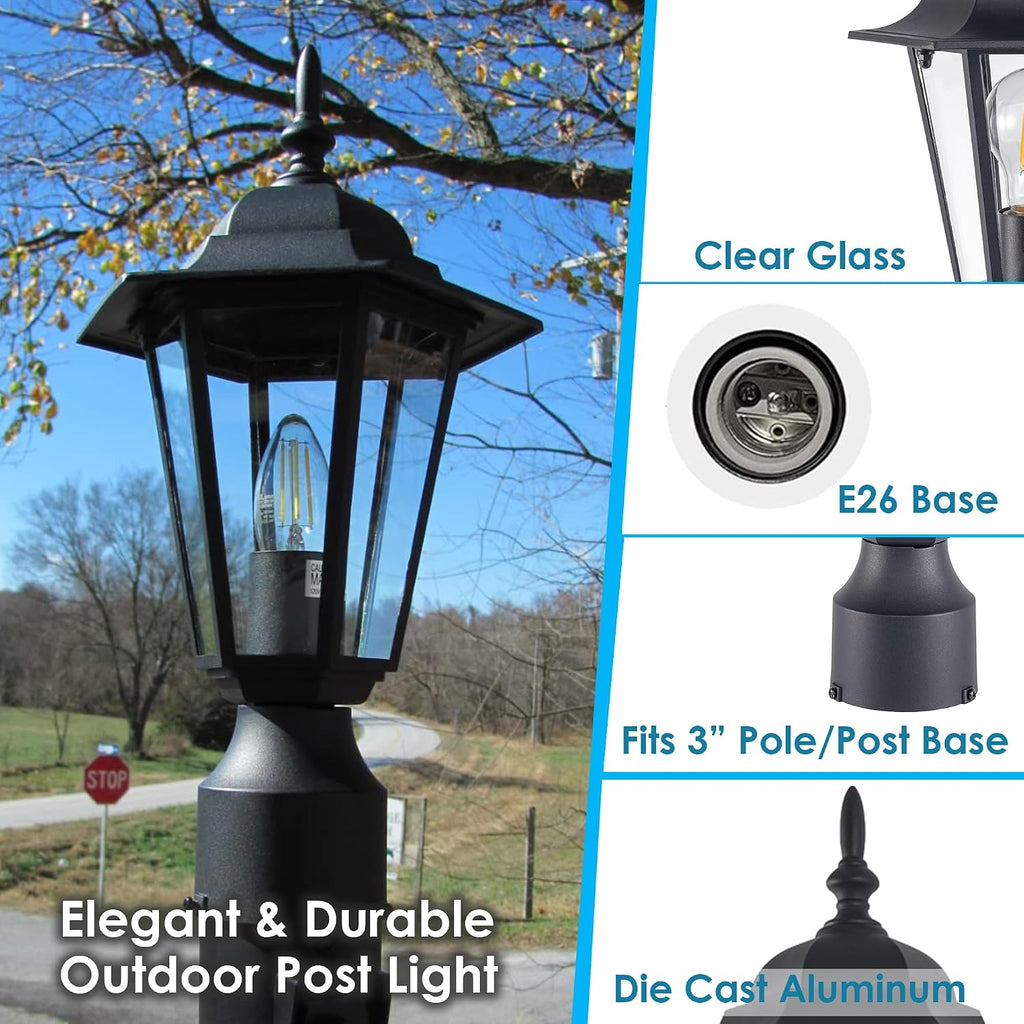 Outdoor Post Light, Black Waterproof Lamp Post Lights Fxiture, Aluminum Pole Lantern for Outside Yard Pathway Garden