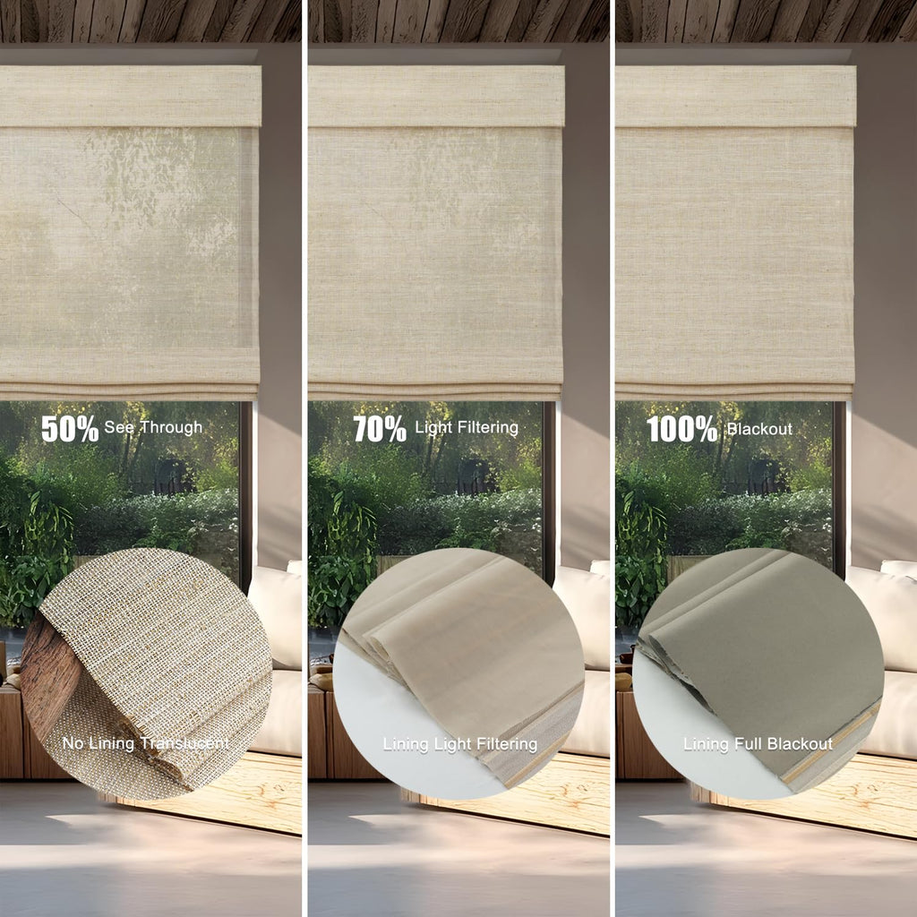 Motorized Bamboo Roman Blinds with Remote, Woven Roman Shades Compatible with Alexa Google Home, Automatic Bamboo