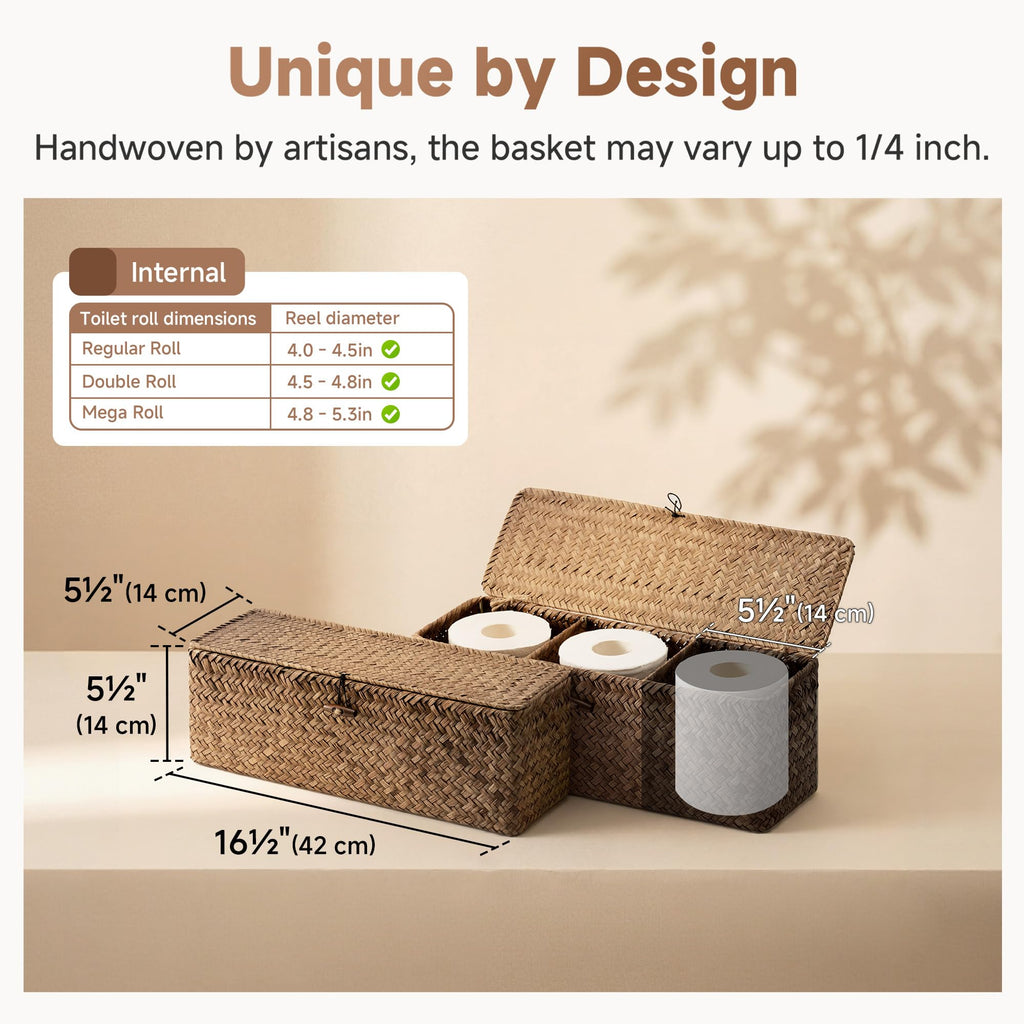 Wicker Basket with Lids, Large Toilet Paper Basket, Seagrass