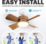 Breeze Socket Fan Light with Remote, Portable Small Ceiling Fans with Lights for Bedroom, Kitchen, Living Room, Ceiling Fan with Light 3500K, 1000 Lumens, Screws into E26/E27 A101-B0CT64SVST