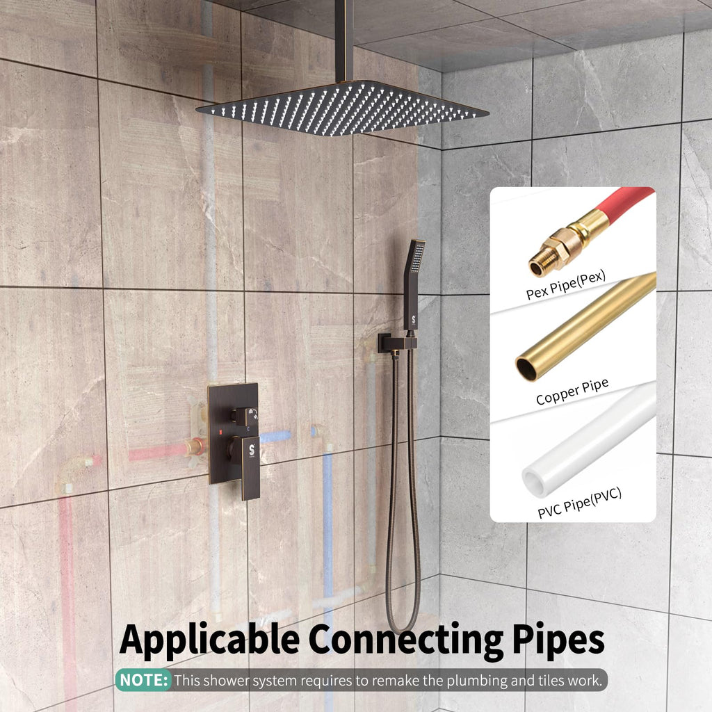 16 Inch Ceiling Mount Rain Shower System, Oil Rubbed Bronze