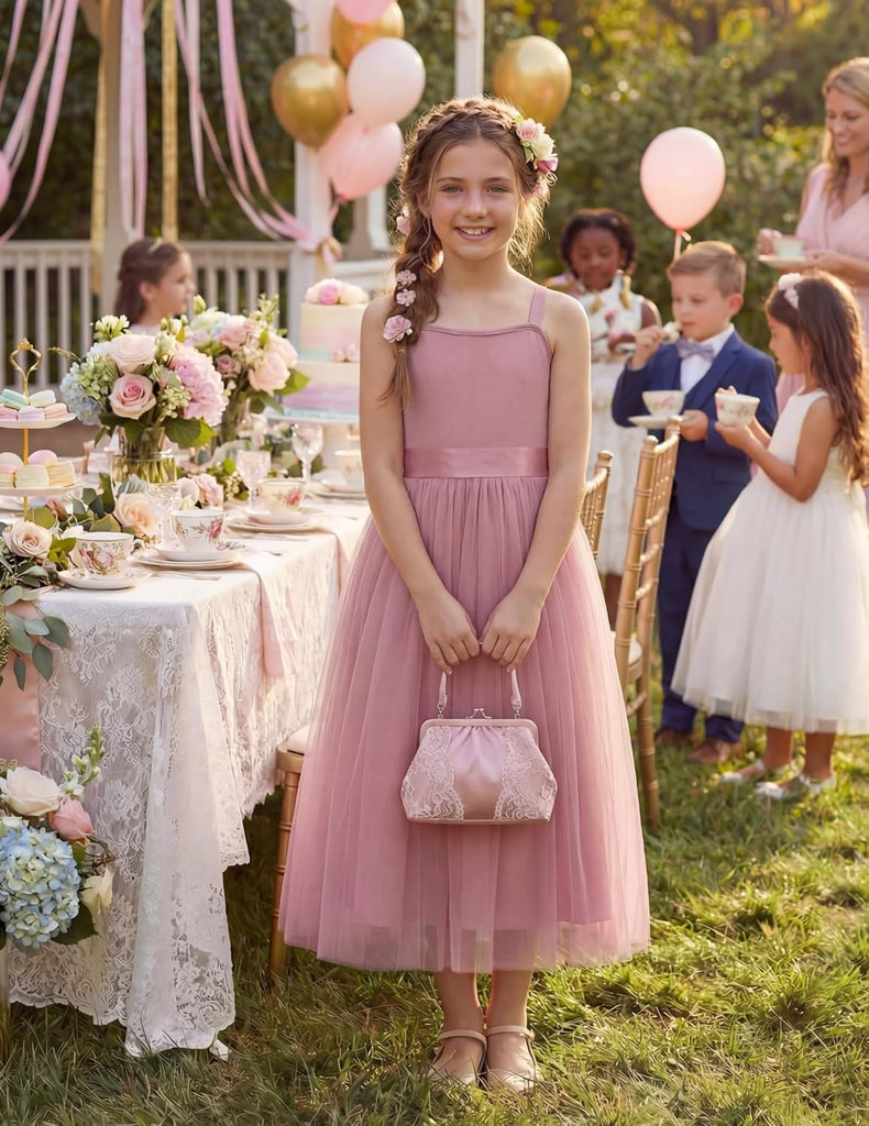 Girls Dresses Sleeveless Formal Wedding Pageant Tulle Long Dress