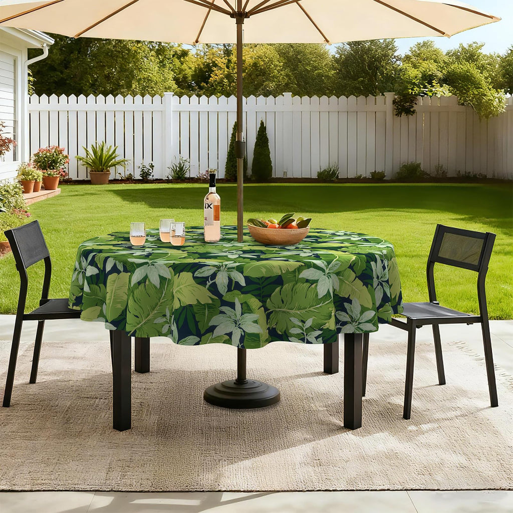 Outdoor/Indoor Round Tablecloth, Patio Stain Resistant Table Covers with Umbrella Hole and Zipper Garden Buffet Table