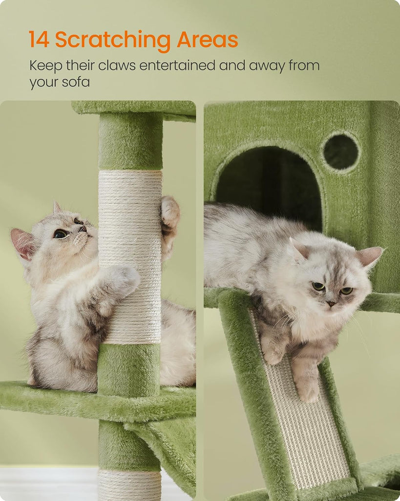Cat Tree, 81.1-Inch Large Cat Tower, Multi-Level Condo, Green