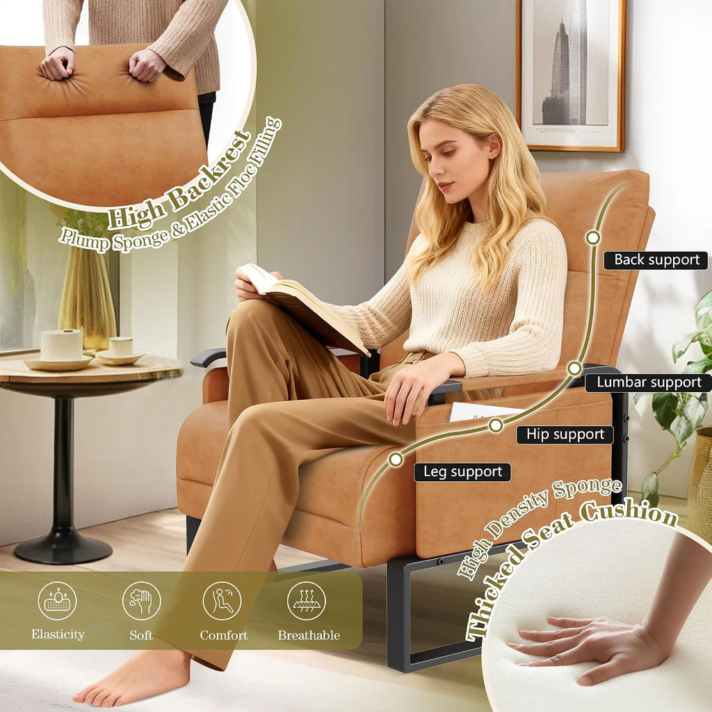 PU Leather Accent Chair Brown Armchair with Side Table