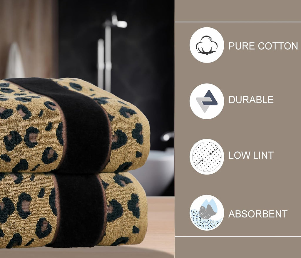 Oversized Bath Sheet - 2 Pack 100% Cotton Animal Print Towels | Extra Large 35 x 84 Leopard Cheetah Africa Safari 500