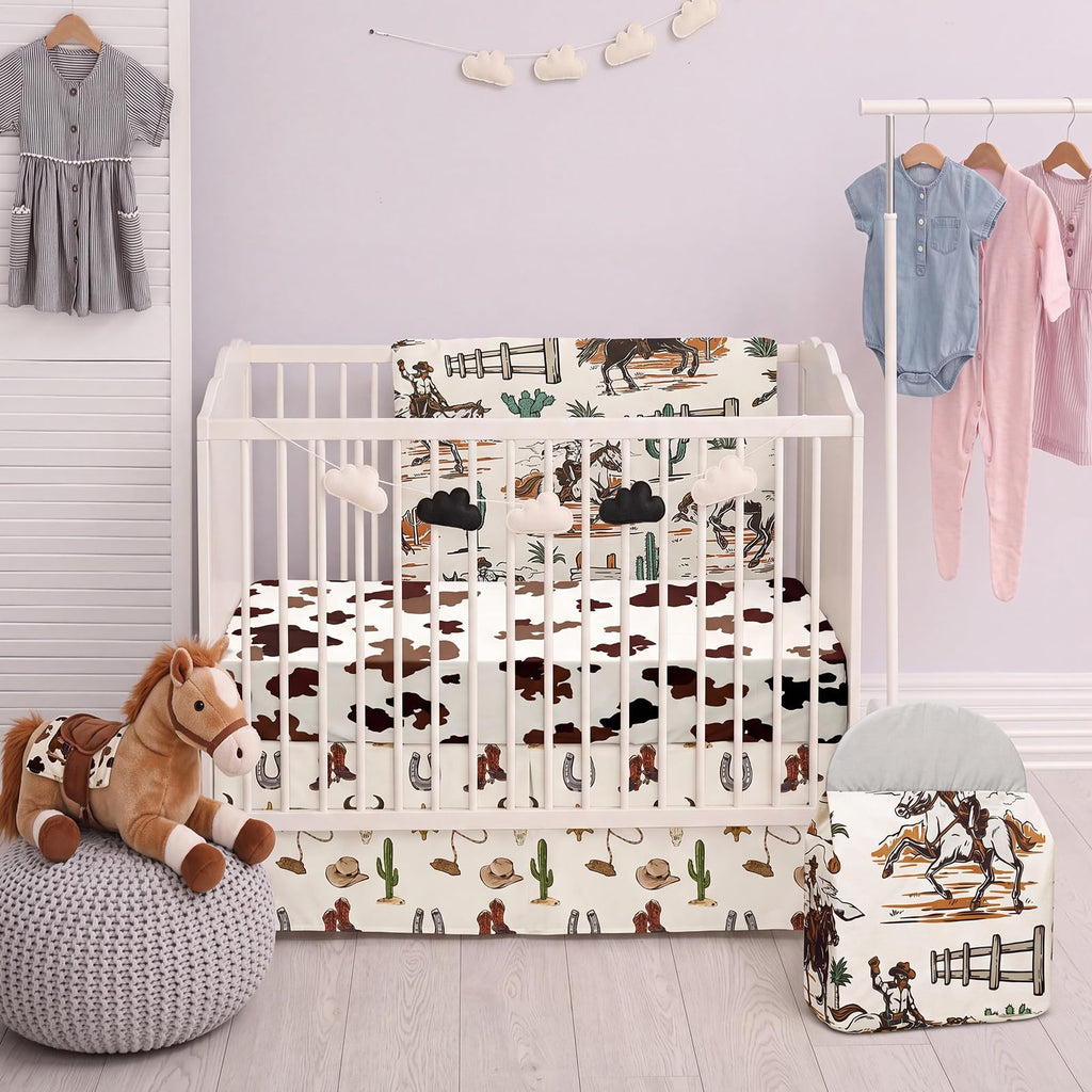4 Piece Western Cowboy Crib Bedding Set, Soft Neutral Nursery