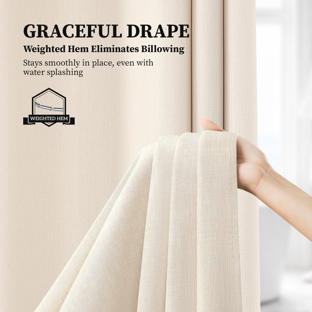 Stall Linen Textured Waterproof Shower Curtain Set, 36x72, Beige/Cream