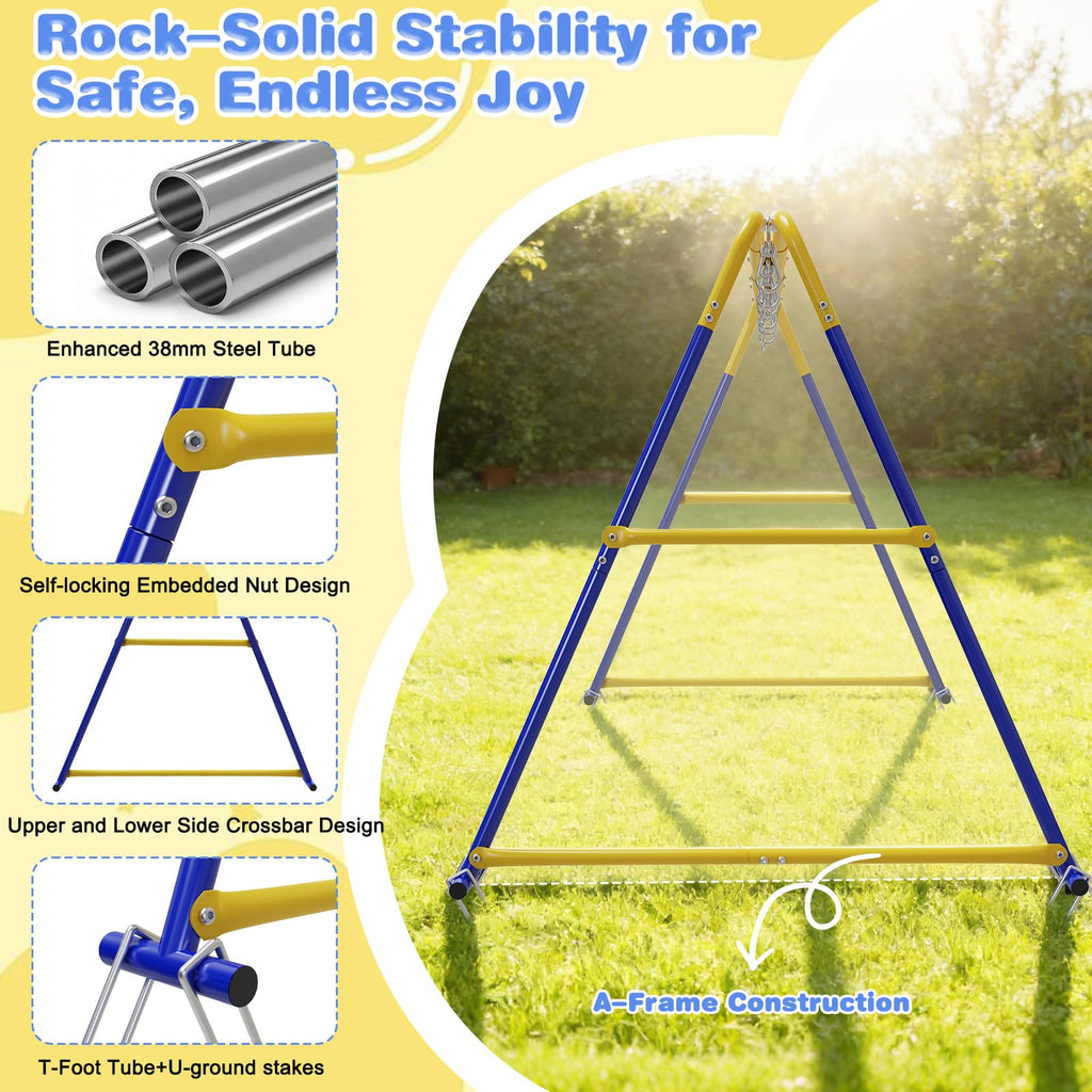 Swing Set for Backyard 3-in-1, 600lbs with 1 Saucer and 2 Belt Swing
