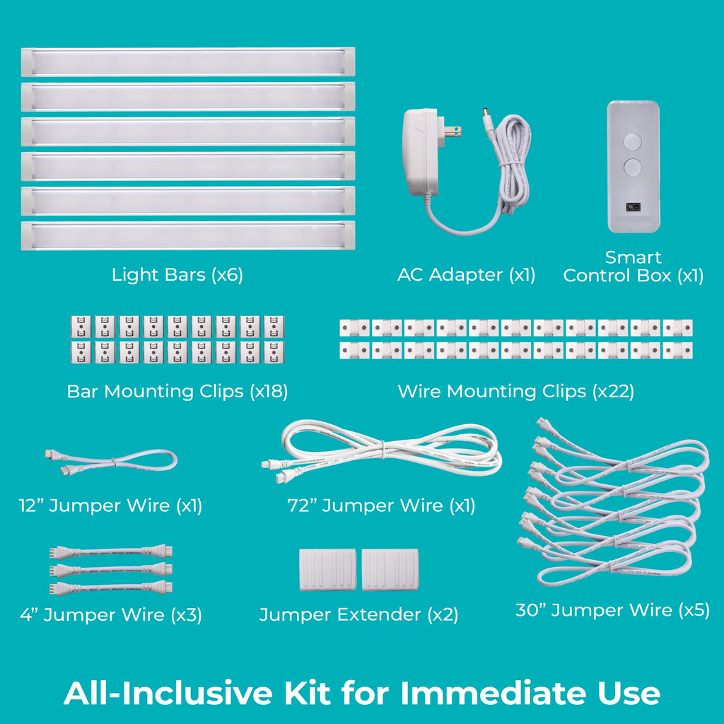 Works with Alexa Smart Under Cabinet Lighting Kit, Adjustable LEDs, (6) 9" Bars, White