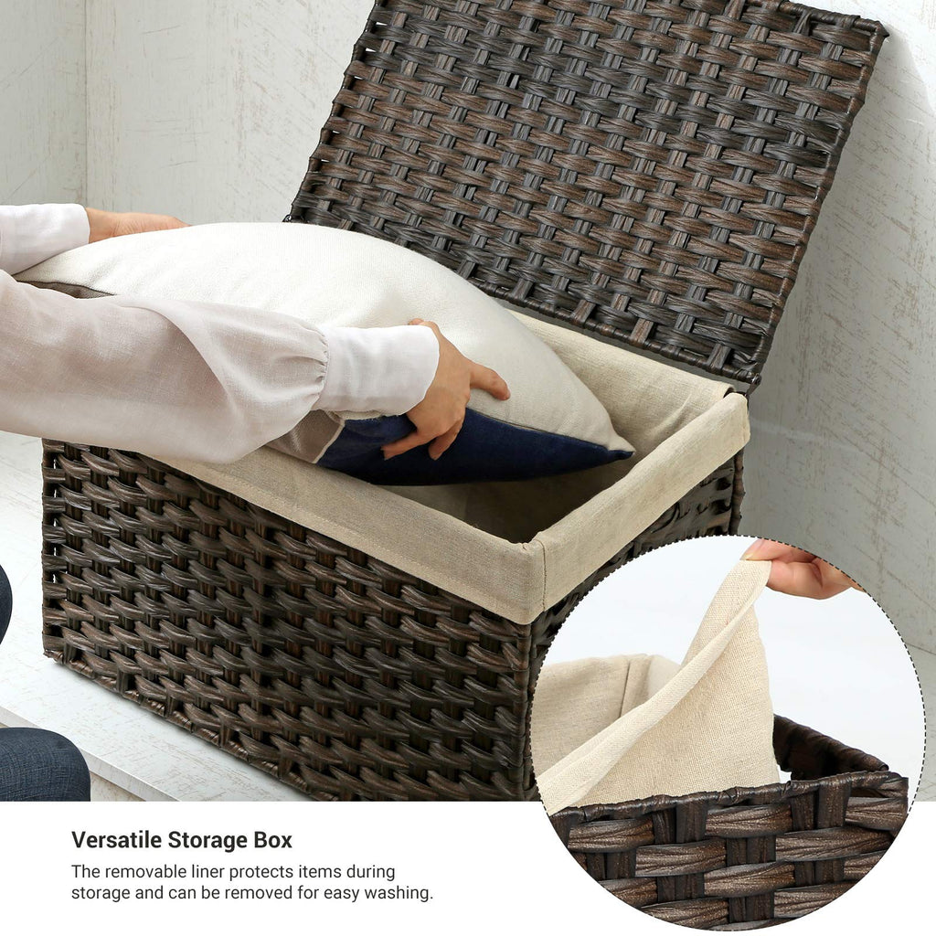 Woven Storage Basket with Lid, 17.2 Gallon (65L), Foldable