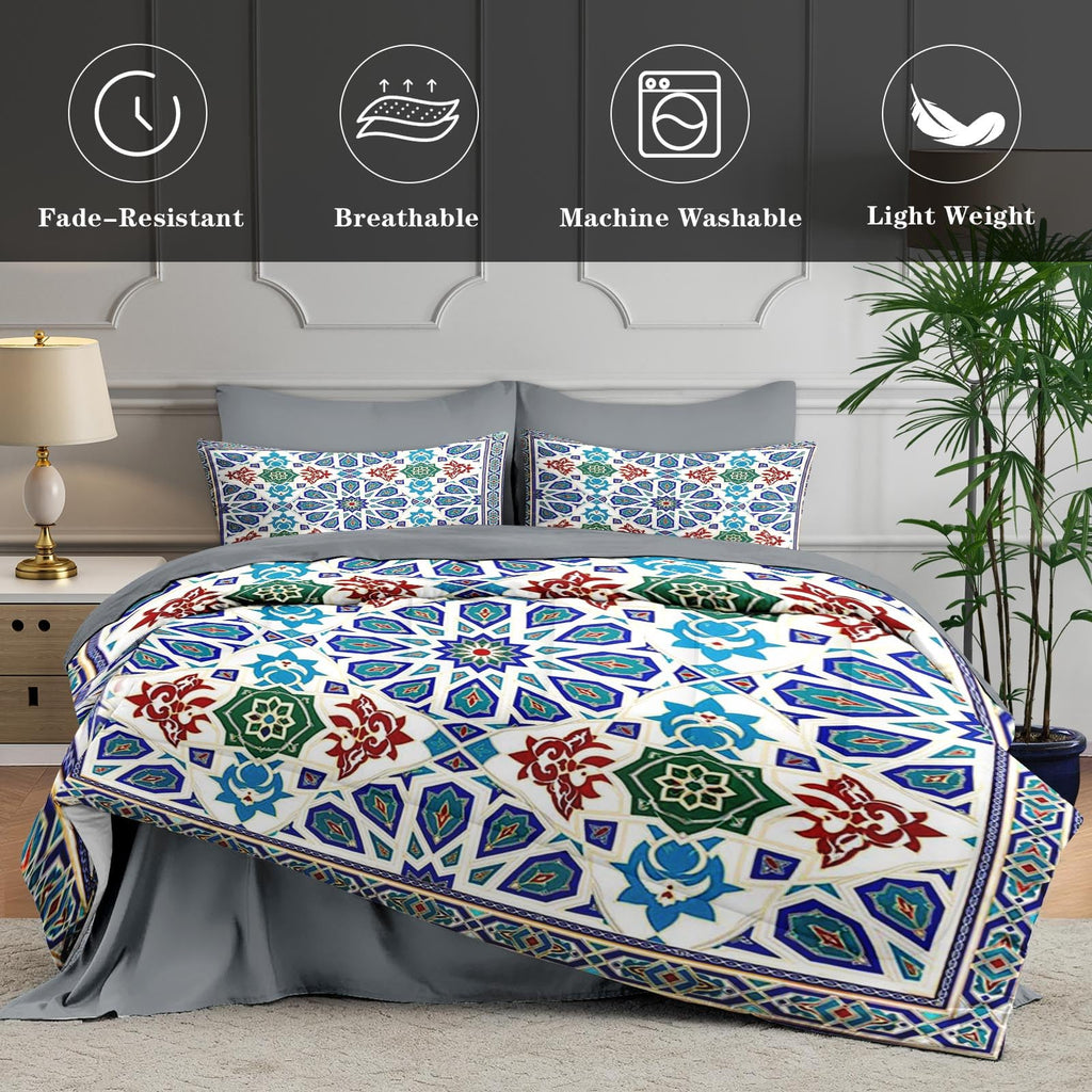 7 Pcs Queen Size Comforter Set, Moroccan Mandala Bedding