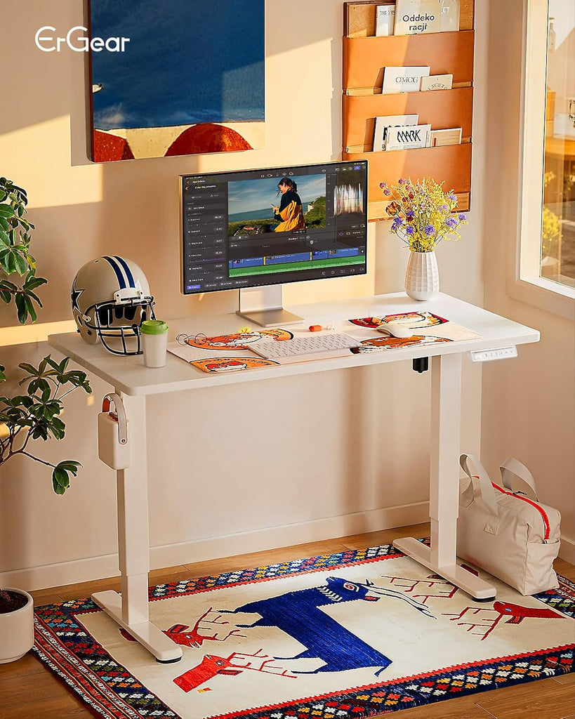 Height Adjustable Electric Standing Desk, 48 x 24 Inches Sit Stand up Desk, Memory Computer Home Office Desk, White