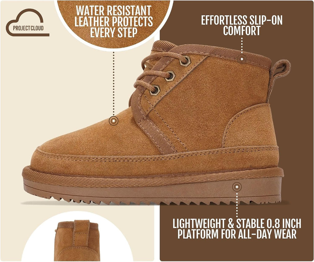 Genuine Leather Kids Boots Natural Fur-Lined Ankle Boots for Girls & Boys