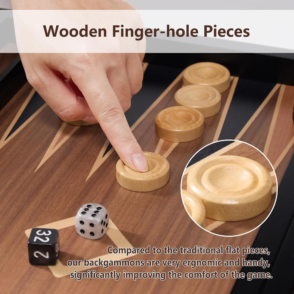 Wooden Backgammon Set for Adults - 19 Inch Classic Board Game Case - Premium Folding Backgammon Set with Wooded