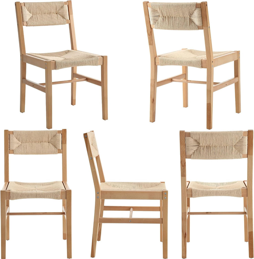 Woven Rattan Dining Chairs Set of 4, Farmhouse Wicker Boho Dining Chairs, Armless Wooden Cane Kitchen Dining Chair