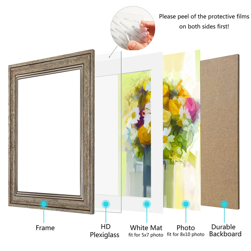 8x10 Picture Frame Set of 4, Rustic Bronze Picture Frames for Table or Wall Hanging