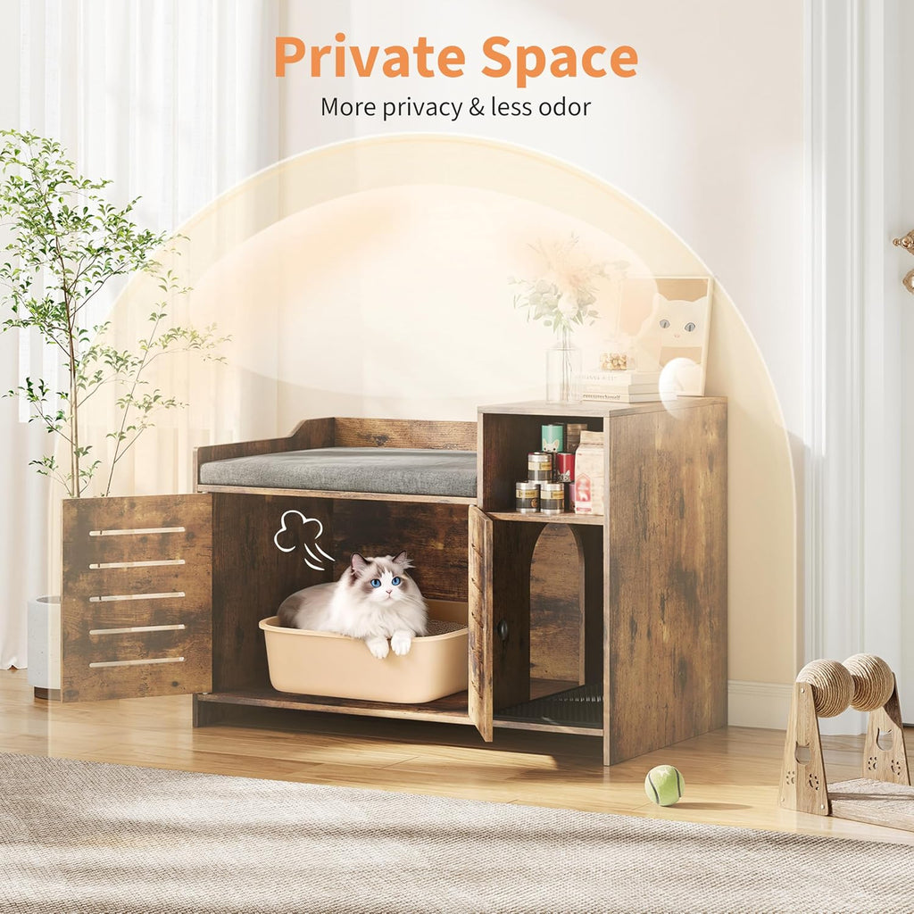 Cat Litter Box Enclosure, Hidden Litter Box Cabinet Furniture with Scratch Pad, Farmhouse Indoor Cats House