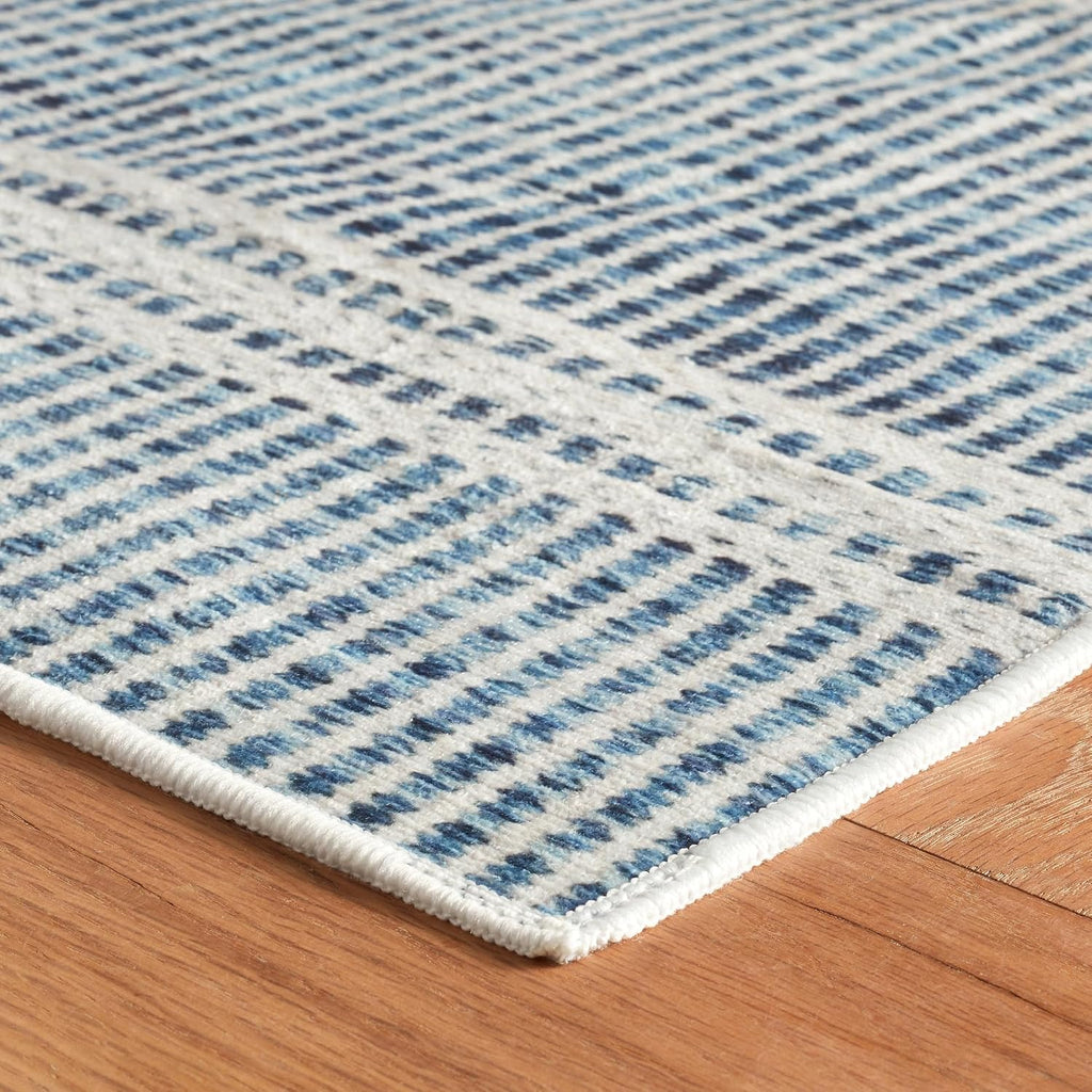 Malta Blue Striped Washable Rug