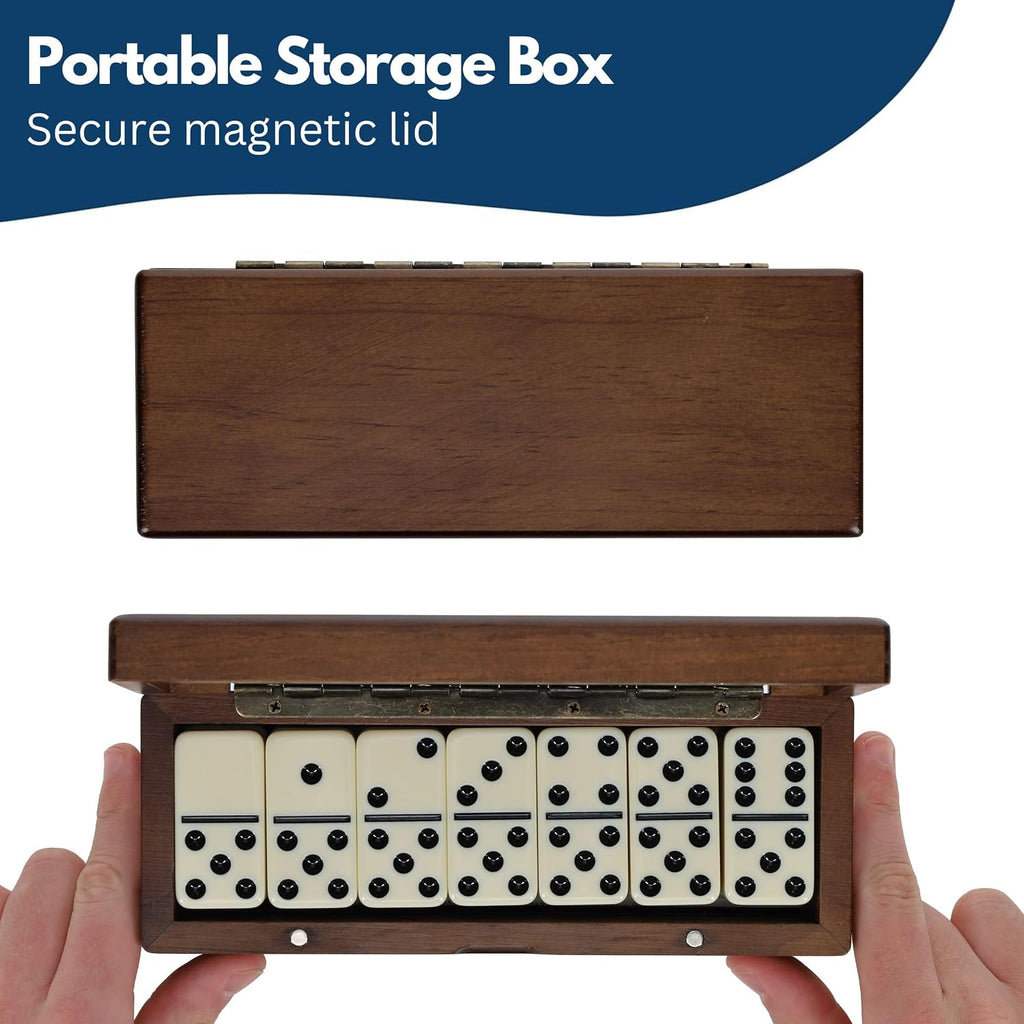 Double 6 Dominoes in Magnetic Wooden Travel Box, Dominoes Set for Adults, Ivory Color Double Six Domino, Classic