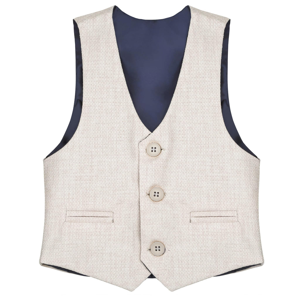 Boys Formal Suit 4 Piece Vest, Pants and Tie Dresswear Suit Set (, Beige)