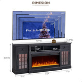 80 Inch Farmhouse Fireplace TV Stand for TVs, Entertainment Center with 36 Inch Electric Fireplace, LED Lights, Storage Drawers and Cabinets, Black