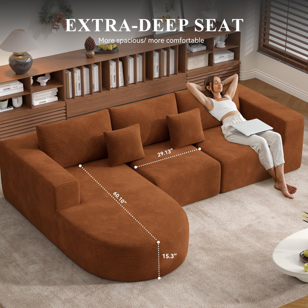 L-Shaped Boneless Couch, 104" Couches with Curved Chaise, Modular Sectional with Deep Seat, Modern Cozy Cloud