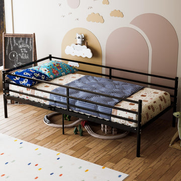 Twin Daybed Frame with Heavy-Duty Metal Slats - Fixed Sofa Bed Platform Mattress Foundation with Backrest and Arms