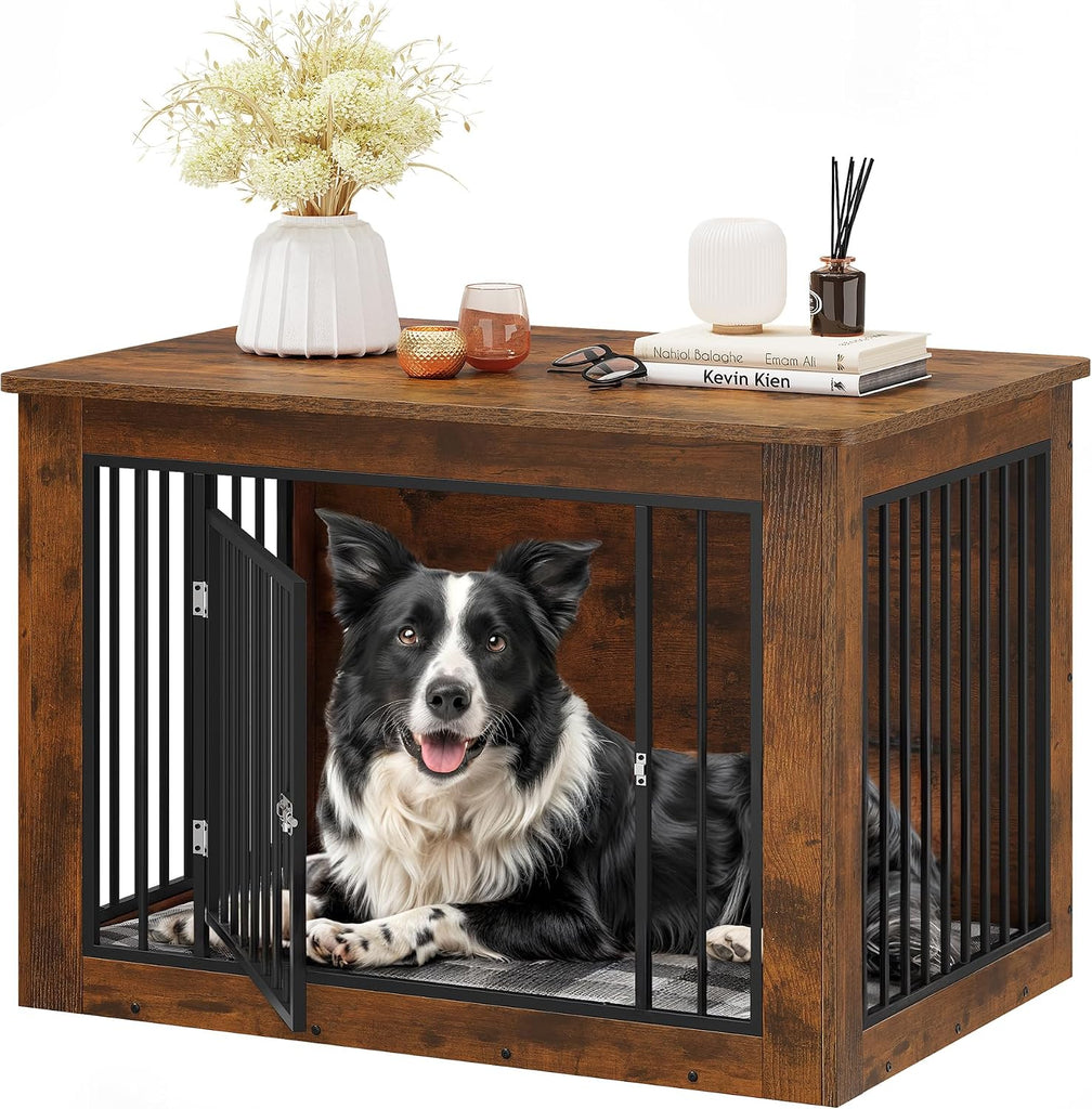 Dog Crate Furniture 2-in-1 Iron-Wood Fusion up to 60 lb