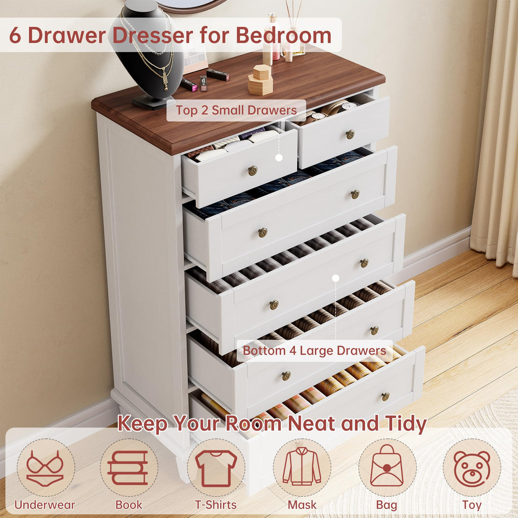 6 Drawer, 47" Vintage, White