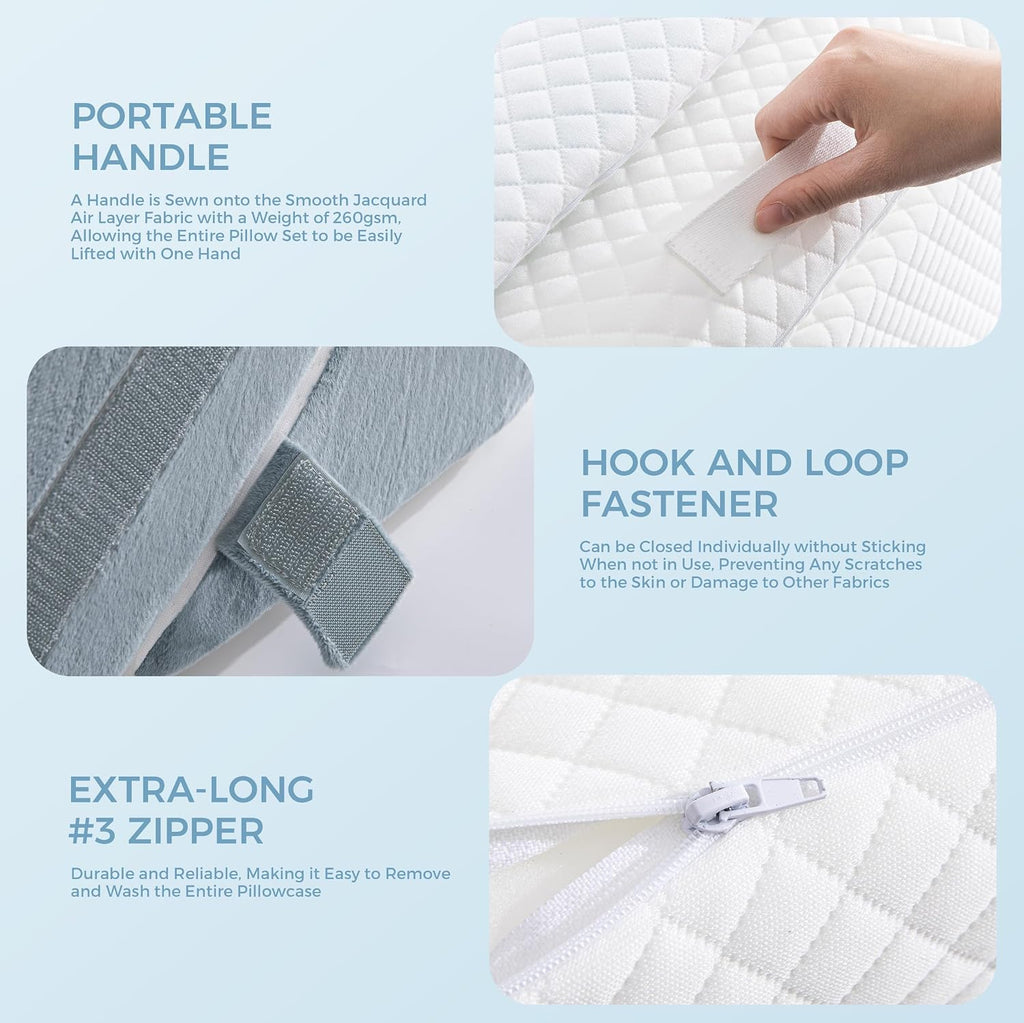 Orthopedic Bed Wedge Pillow Set Memory Foam Infinitely Adjustable Angles Triangle Pillow for Leg Knee Support Sleep