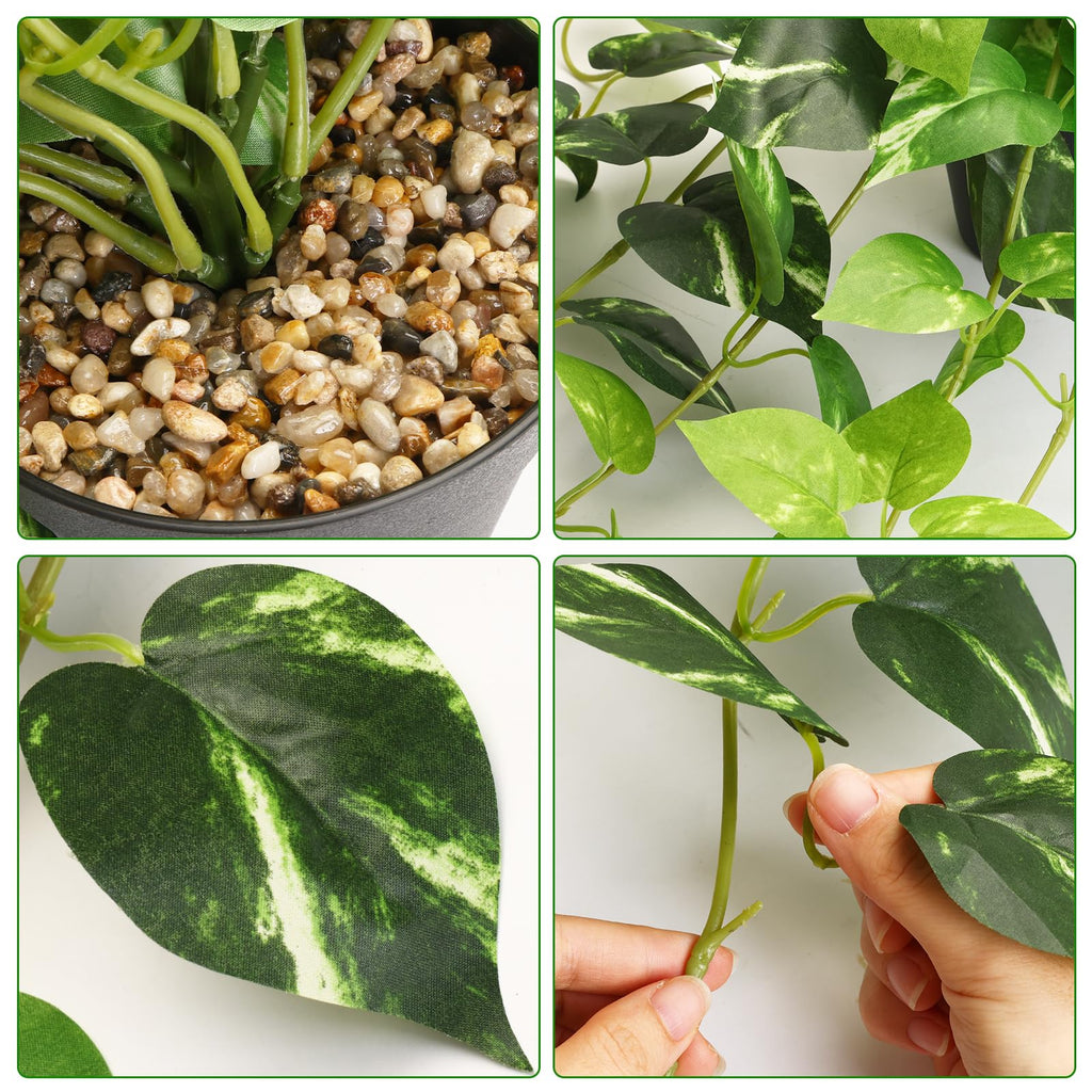 Fake Pothos Hanging Plants, 33", Variegated, with Plastic Pot, Indoor Decor, 2 Pack