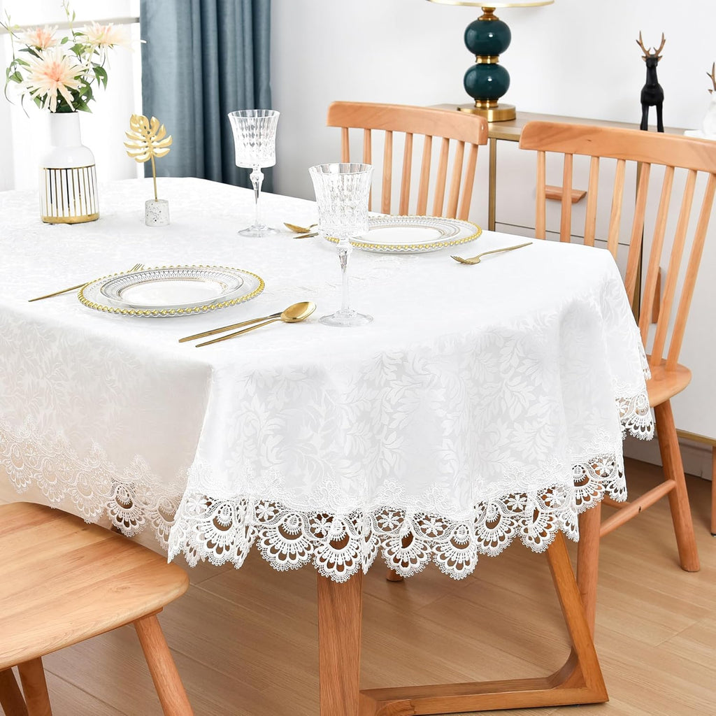 Elegant White Lace Jacquard Oval Tablecloth Tabletop Decoration Cover for Oval Tables Home Decoratio