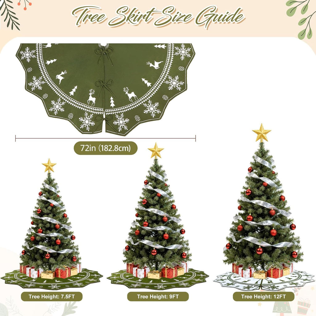 72 Inch Christmas Tree Skirt, Knit Tree Skirt for 12ft Tree to 9ft Tree, Double-Sided Green and White Large Tree