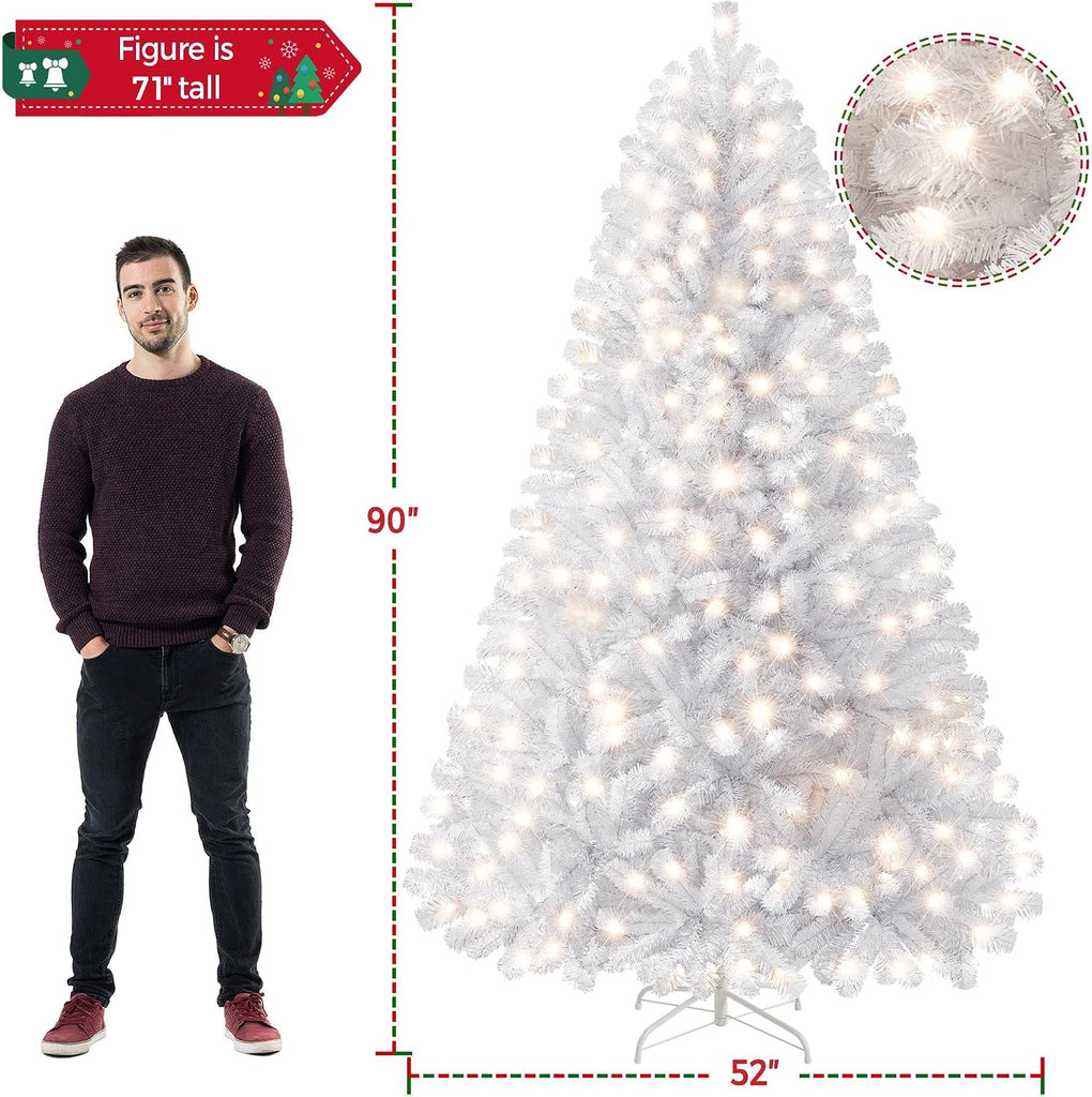 7.5ft Prelit Artificial Christmas Tree, 550 Warm Lights, White | 1354PVC tips fluff into an even, layered shape on a