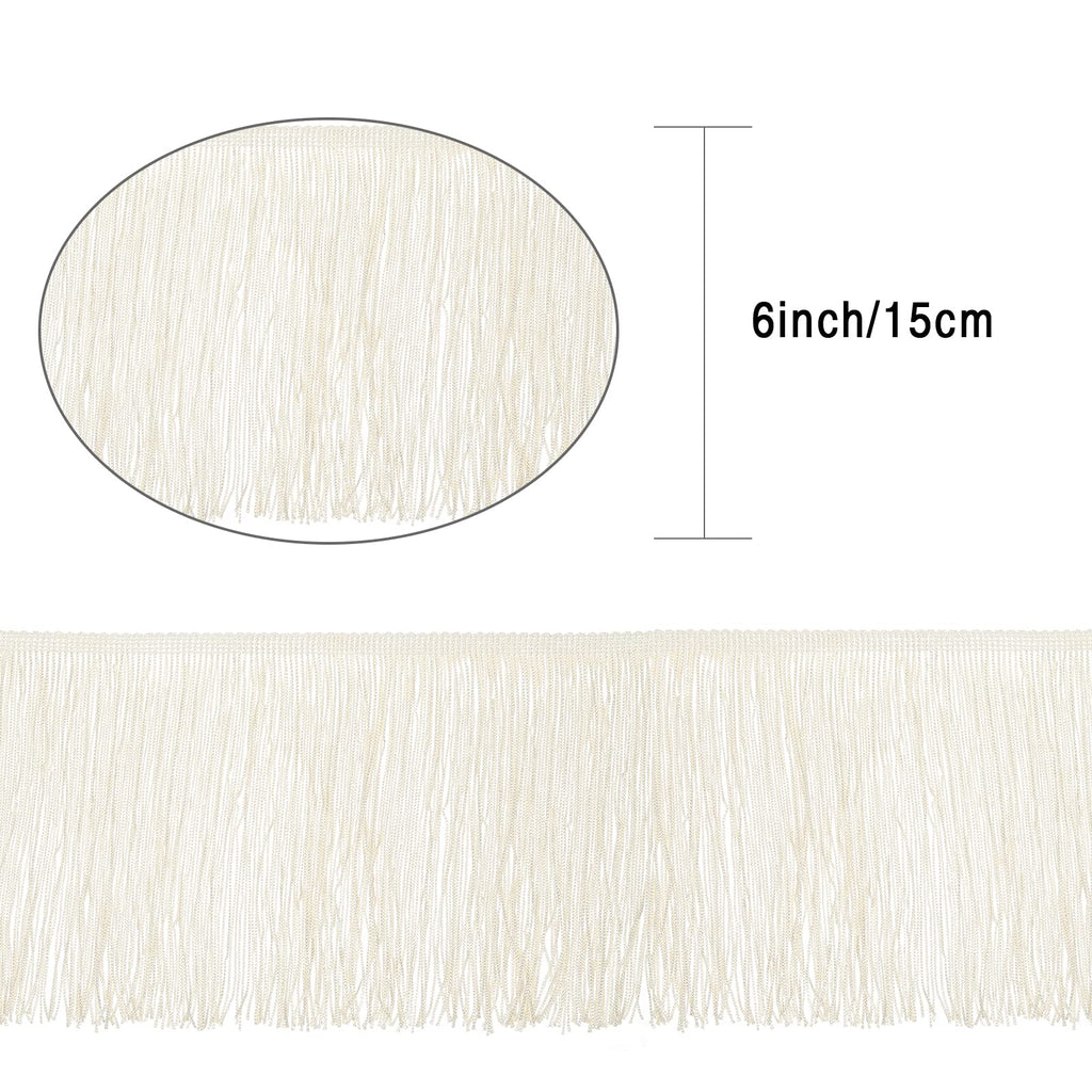 Sewing Fringe Trim for DIY Craft, Off White, 6 Inches Wide - 10 Yards