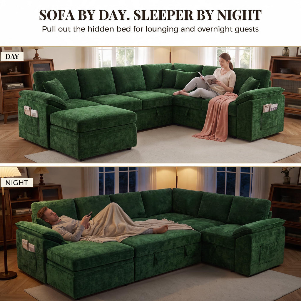 108'' Sectional Couches, Sectional Sleeper, Green