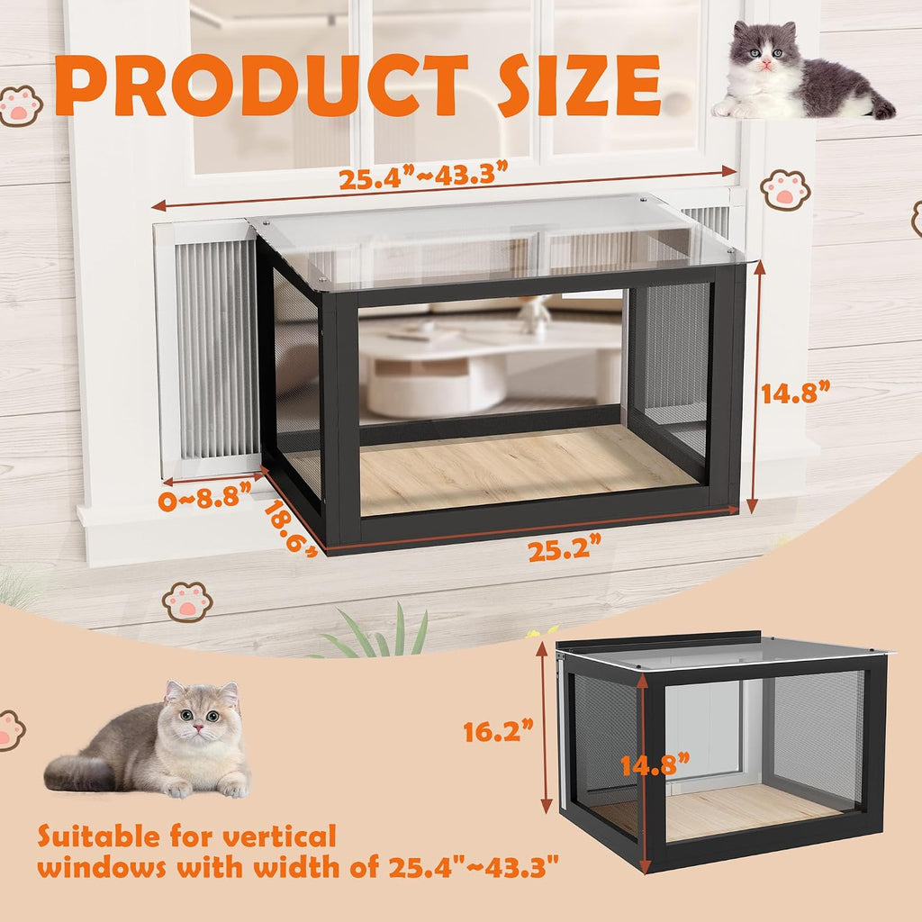 Window Catio for Indoor Cats, Cat Window Box Perch, Black