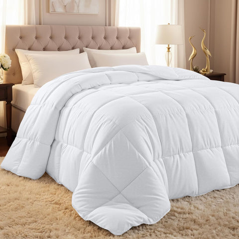 Comforter Duvet Insert, Quilted Comforter with Corner Tabs, Box Stitched Down Alternative Comforters Queen (White)