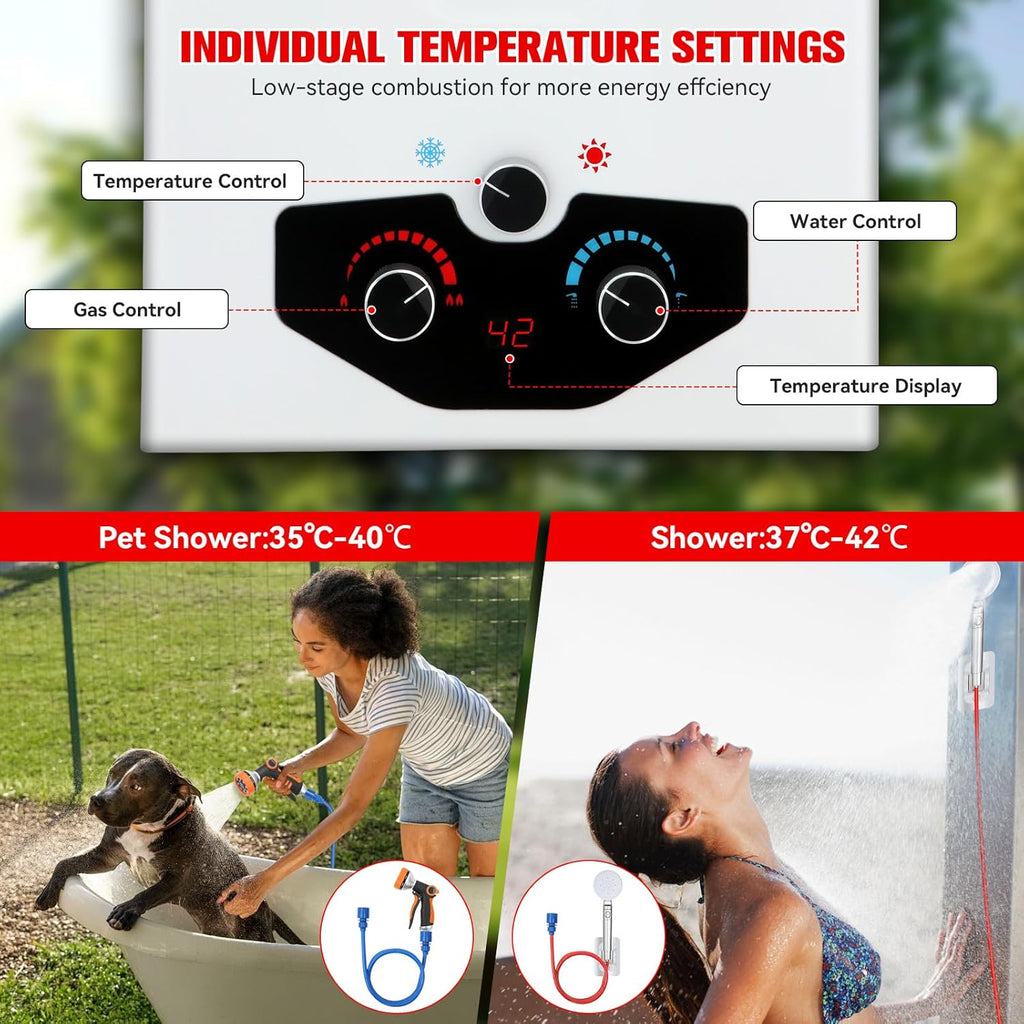 Tankless Water Heater Propane, 2.64GPM 10L Outdoor Portable water heater, with 2 GPM Water Pump