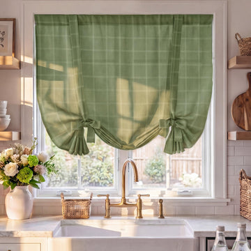 Tie Up Curtains for Windows Plaid Pattern, Linen Blend Roman Shades W46 x L63 in, Vintage Bathroom Curtains Window