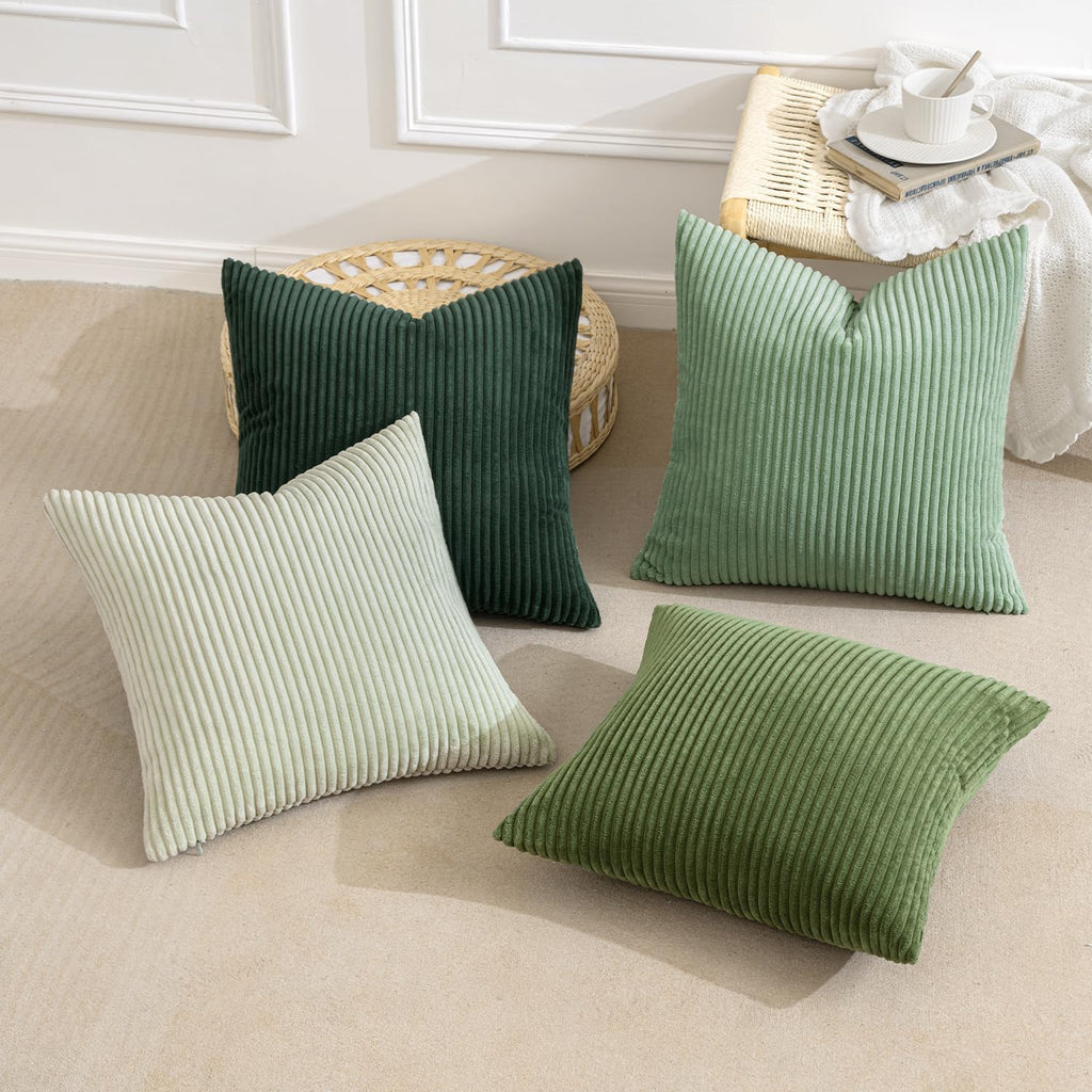Boho Farmhouse Sage Green Throw Pillow Covers 18x18 Inch Set of 4 Mordern Nordic Cushion Covers Soft Corduroy Spring
