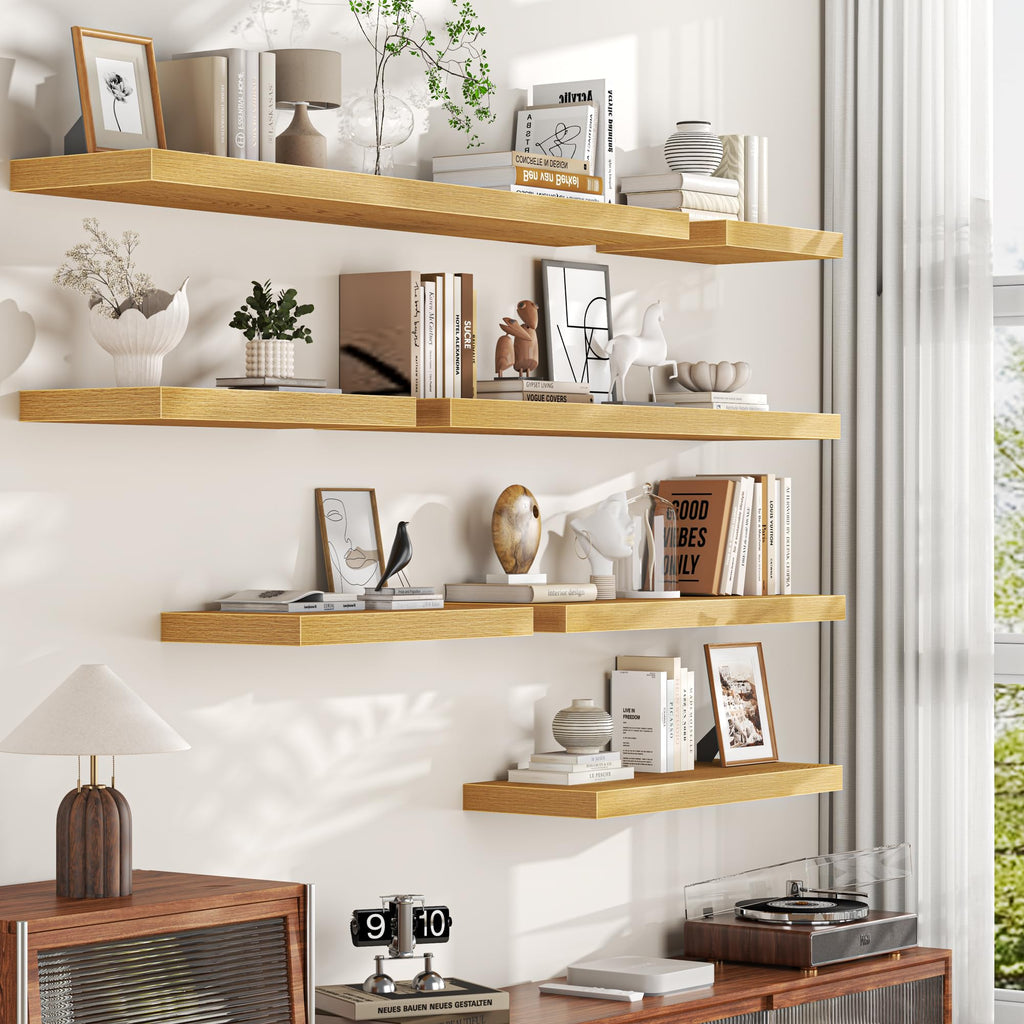 Floating Shelves Set of 3, 12 Inch Deep Floating Shelves with Heavy Duty Brackets, 20'' Rustic Wood Wall Mounted