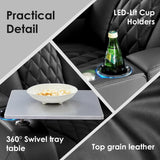 Home Theater Seating Genuine Leather Recliner Chair, Power Reclining & Headrest, USB A/C Charging Ports