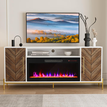 68" Harper TV Stand with 36" Electric Fireplace - White Ebony