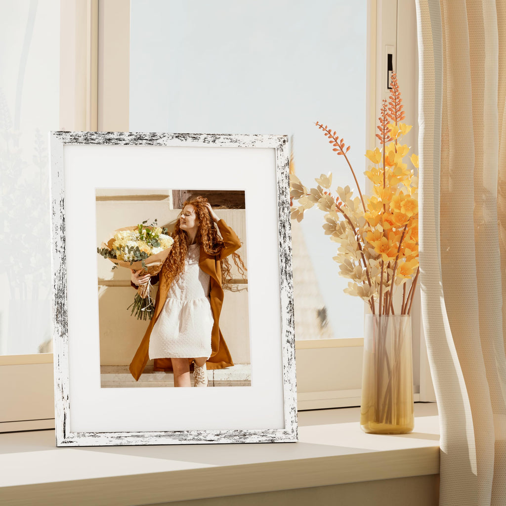 11x14 Picture Frames Set of 4, for Wall & Table, Distressed White