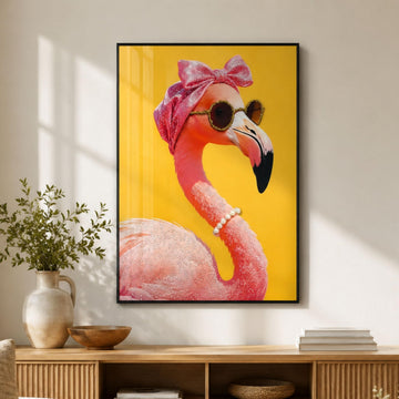 Framed Flamingo Wall Art, 3D Raised Crystal Accent Portrait, 19.7 x 27.6 in