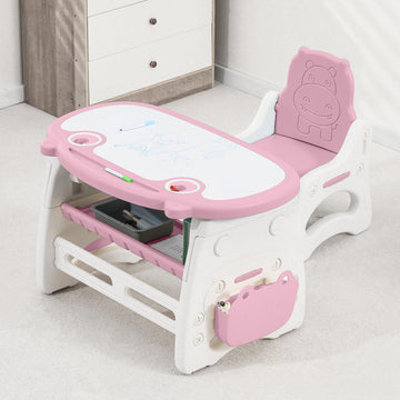 Kids Table and Chair Set The Table Can Be Graffiti and The Height Can Be Raised and Lowered for Children Age 2-10 The